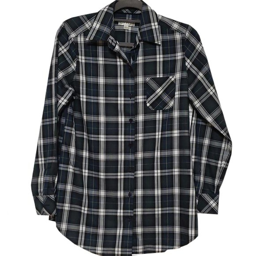 Orvis Navy Blue Plaid Womens Button up Shirt
